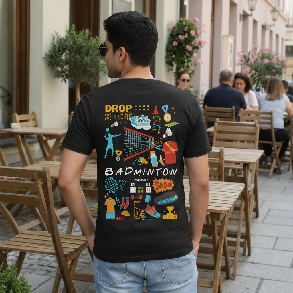 Badminton Doodle: Cotton Badminton T-Shirt