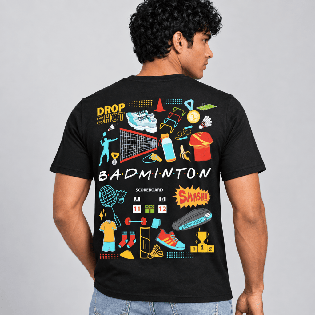 Badminton Doodle: Cotton Badminton T-Shirt | Cotton | Arteeq