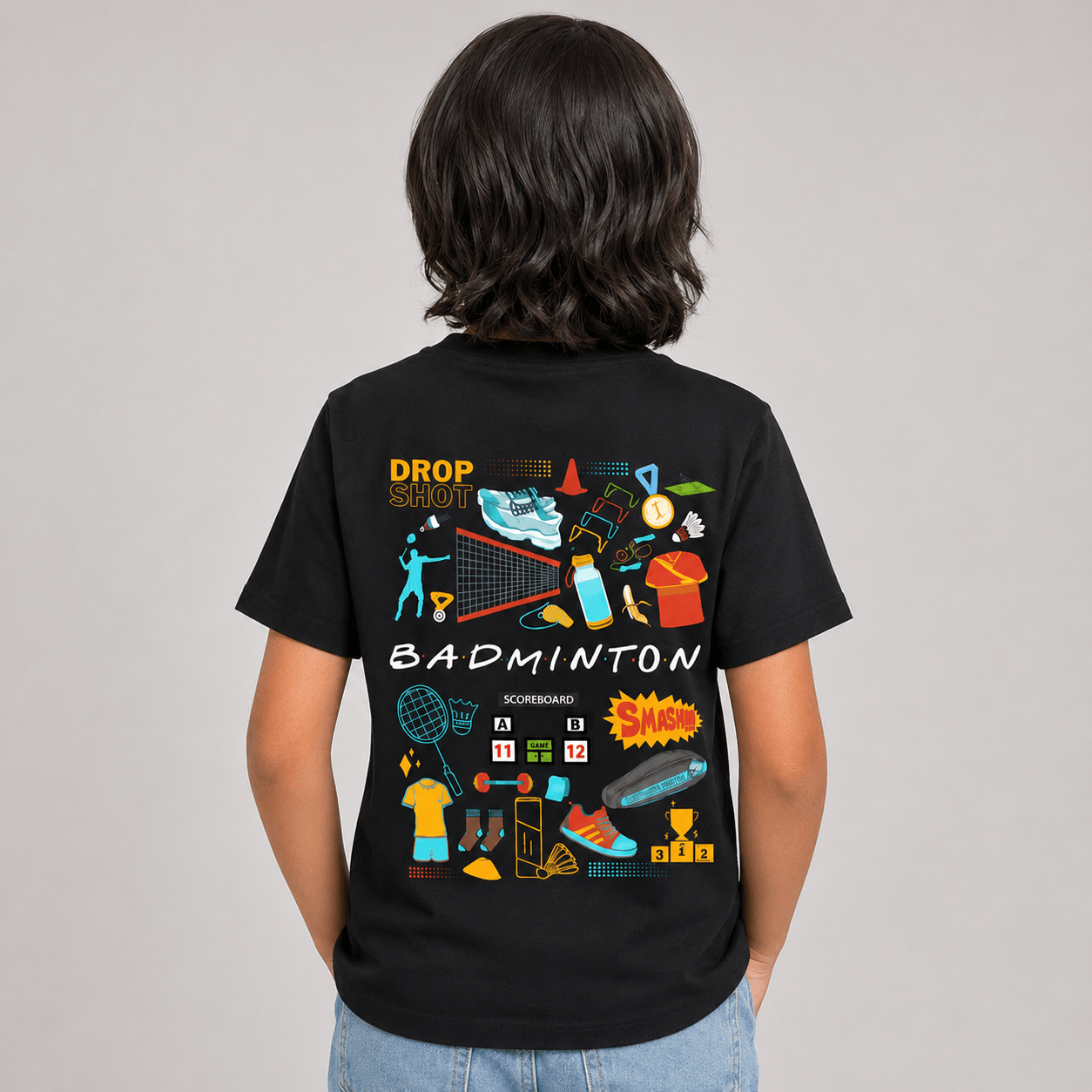 Badminton Doodle: Cotton Badminton T-Shirt