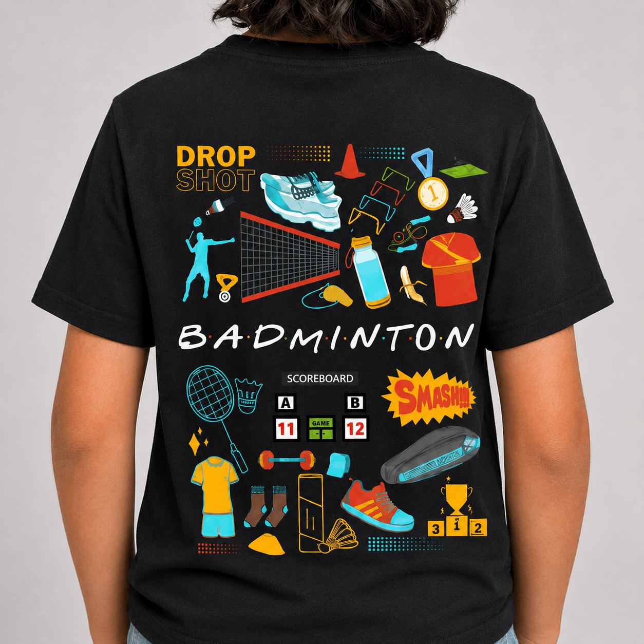 Badminton Doodle: Cotton Badminton T-Shirt