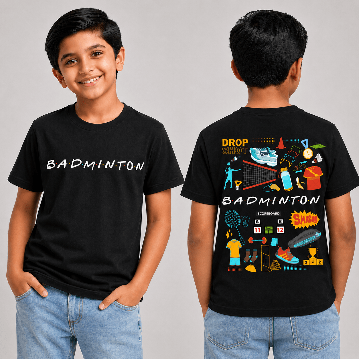 Badminton Doodle: Cotton Badminton T-Shirt
