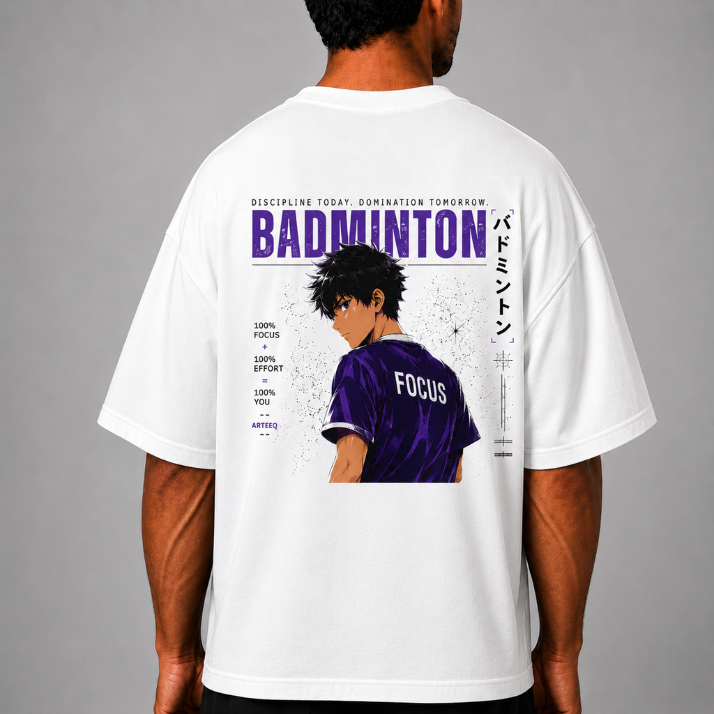 Purple Lock: Oversized Badminton T-Shirt