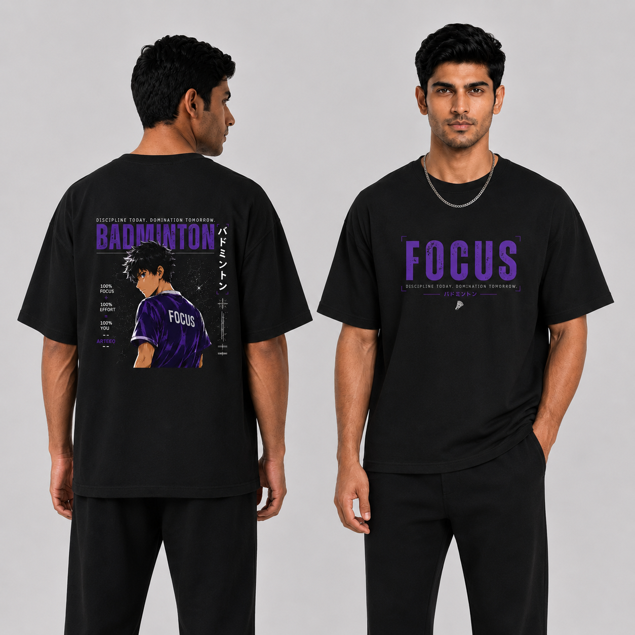 Purple Lock: Oversized Badminton T-Shirt