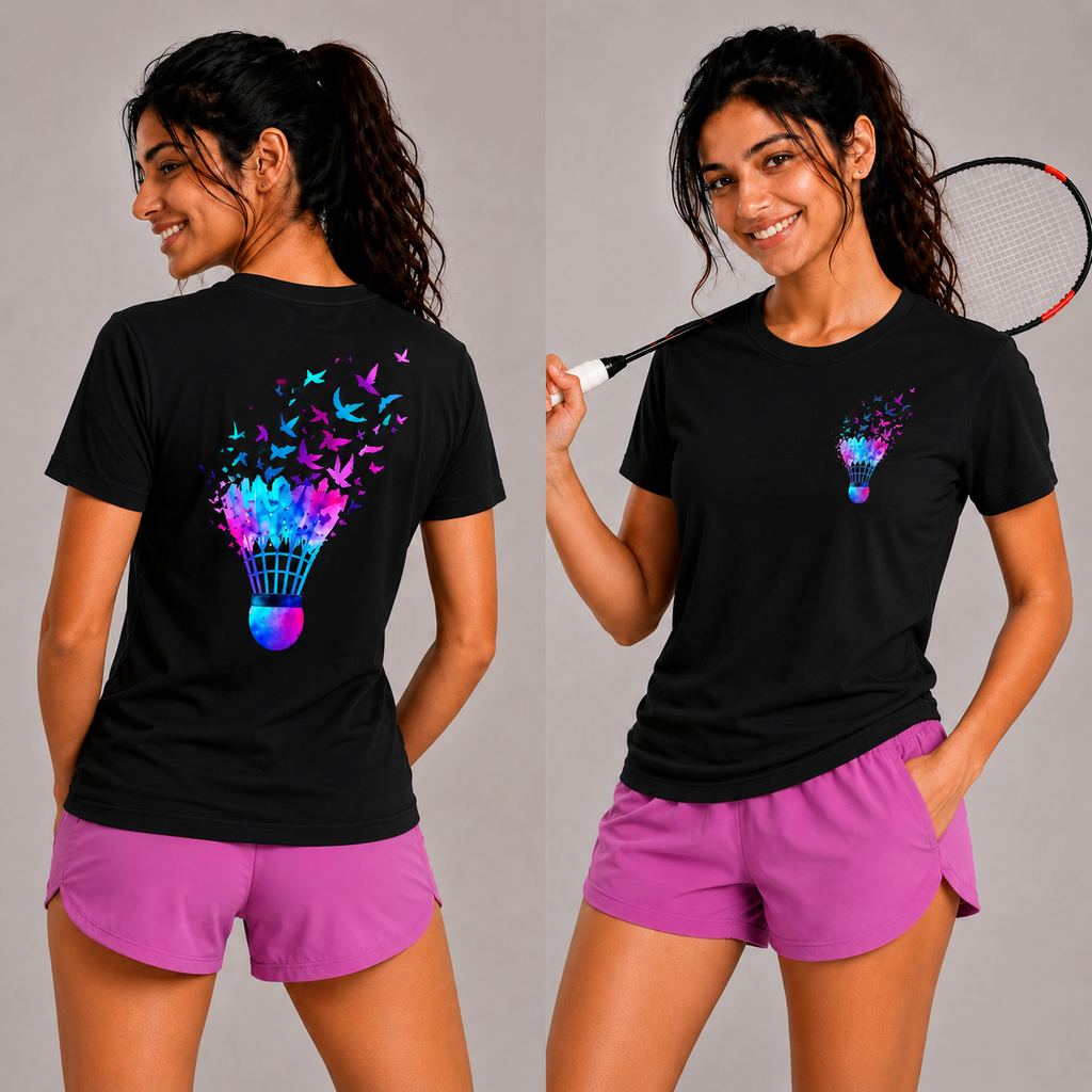 Shuttle Butterfly: Dry-fit Badminton T-Shirt