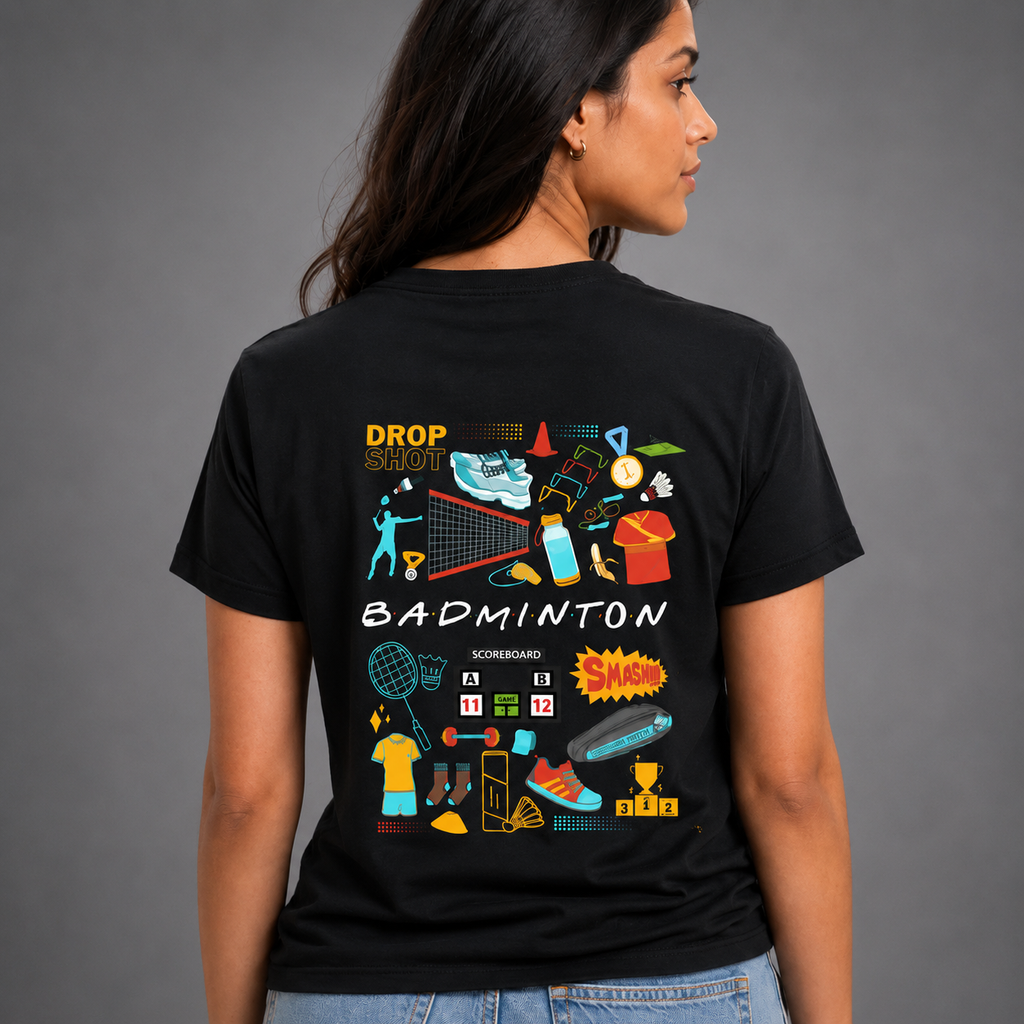 Badminton Doodle: Cotton Badminton T-Shirt