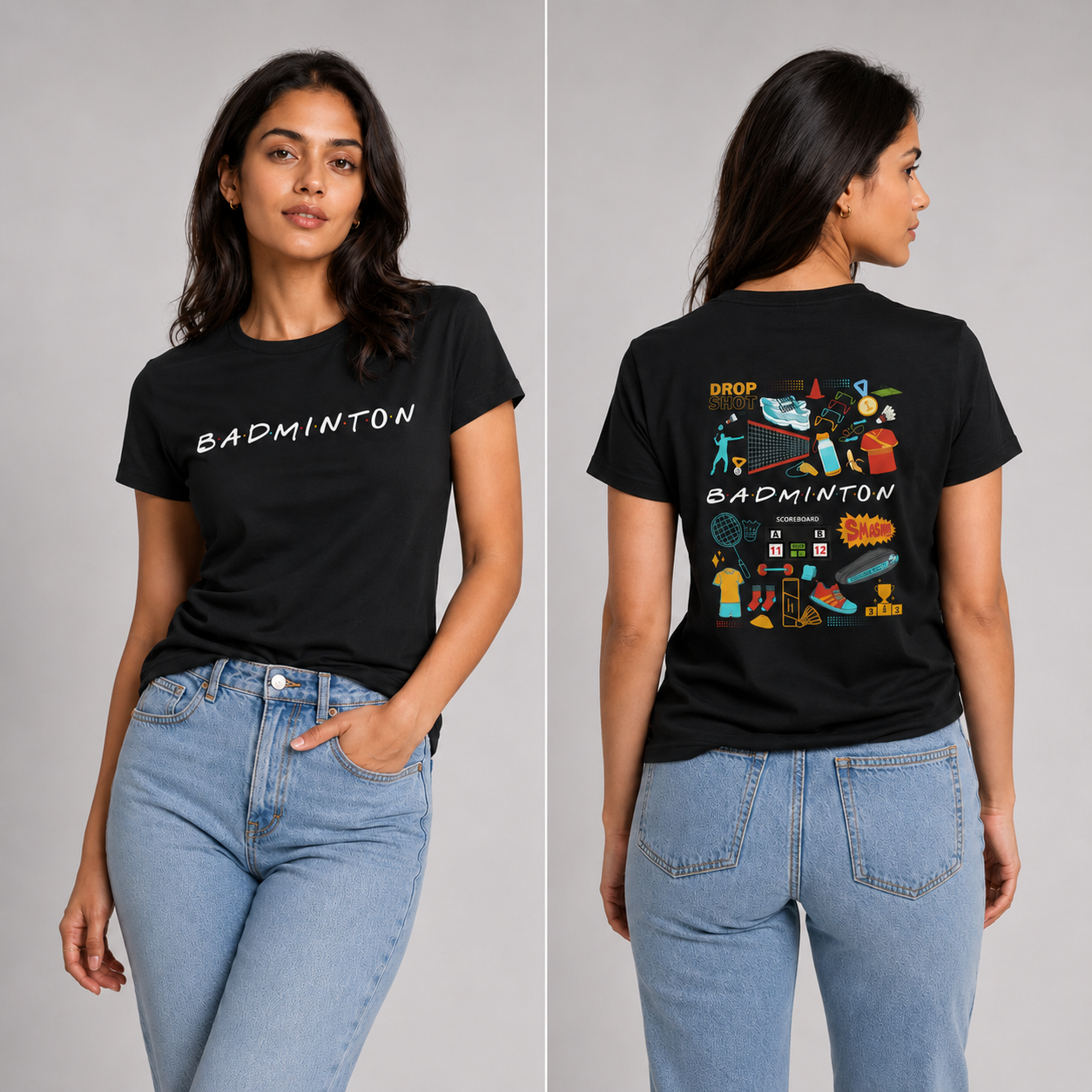 Badminton Doodle: Cotton Badminton T-Shirt