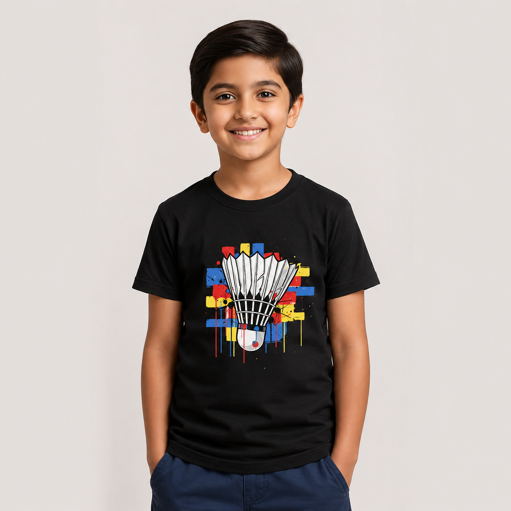 Colorful Shuttle: Cotton Badminton T-Shirt