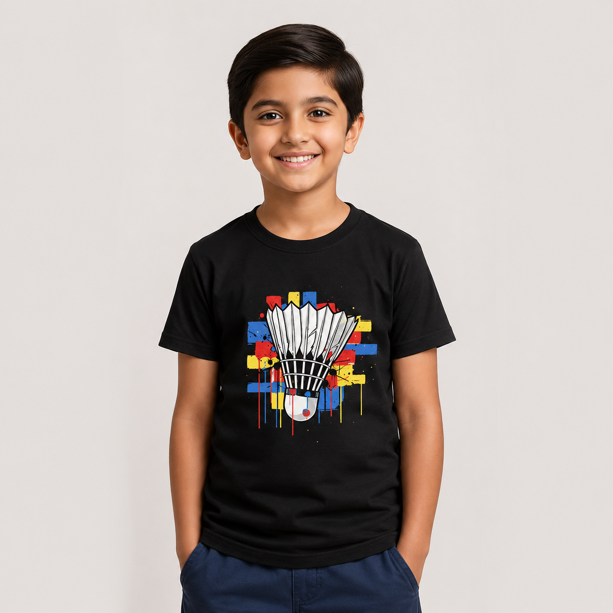 Colorful Shuttle: Cotton Badminton T-Shirt