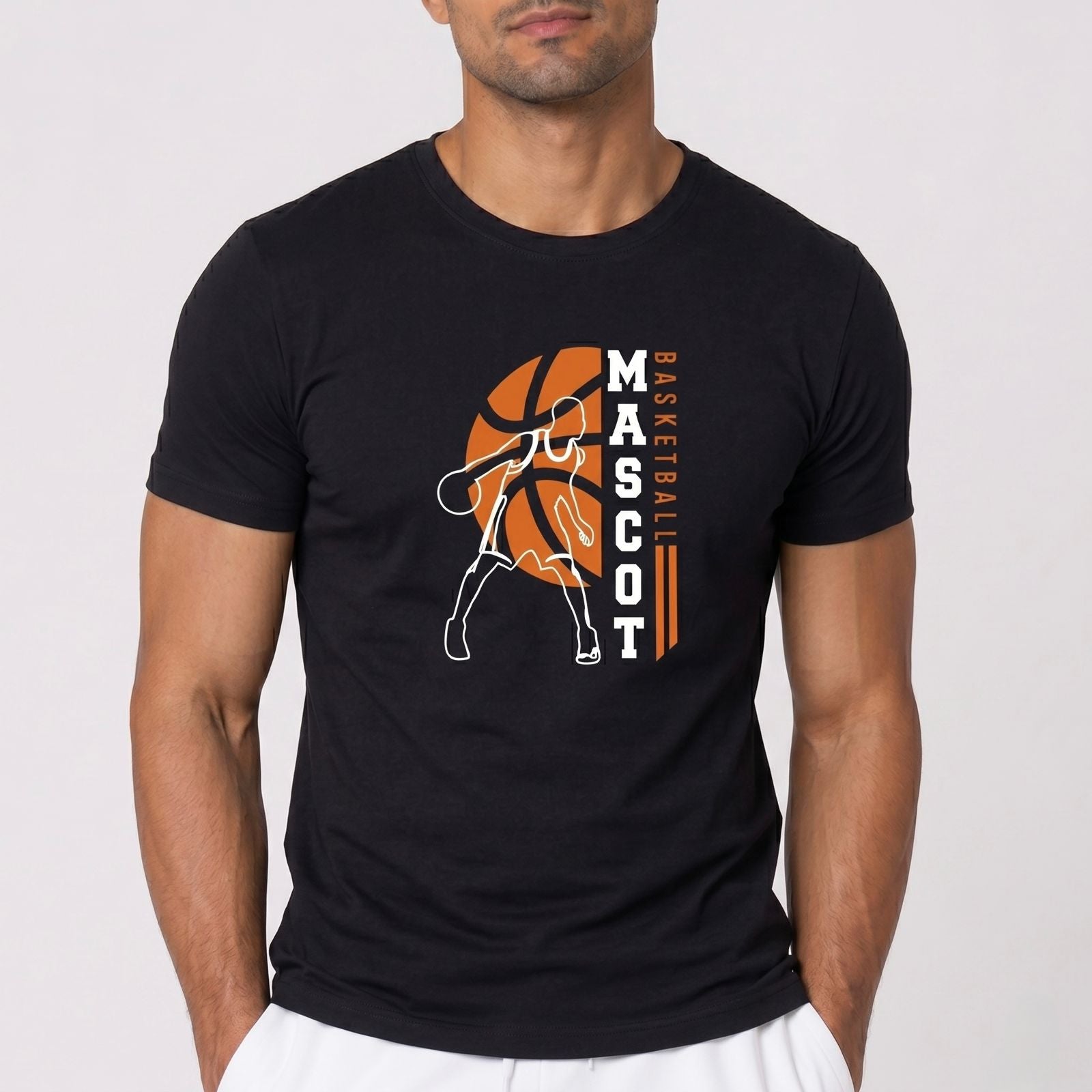 Men’s black basketball graphic t-shirt with mascot design, 100% cotton casual sports tee