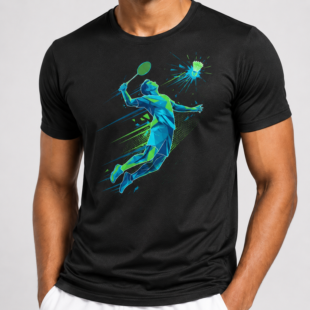 Black Badminton Aero Smash T-Shirt Front View - 170 GSM Dry Fit Polyester Half Sleeve Men's Sports Tee