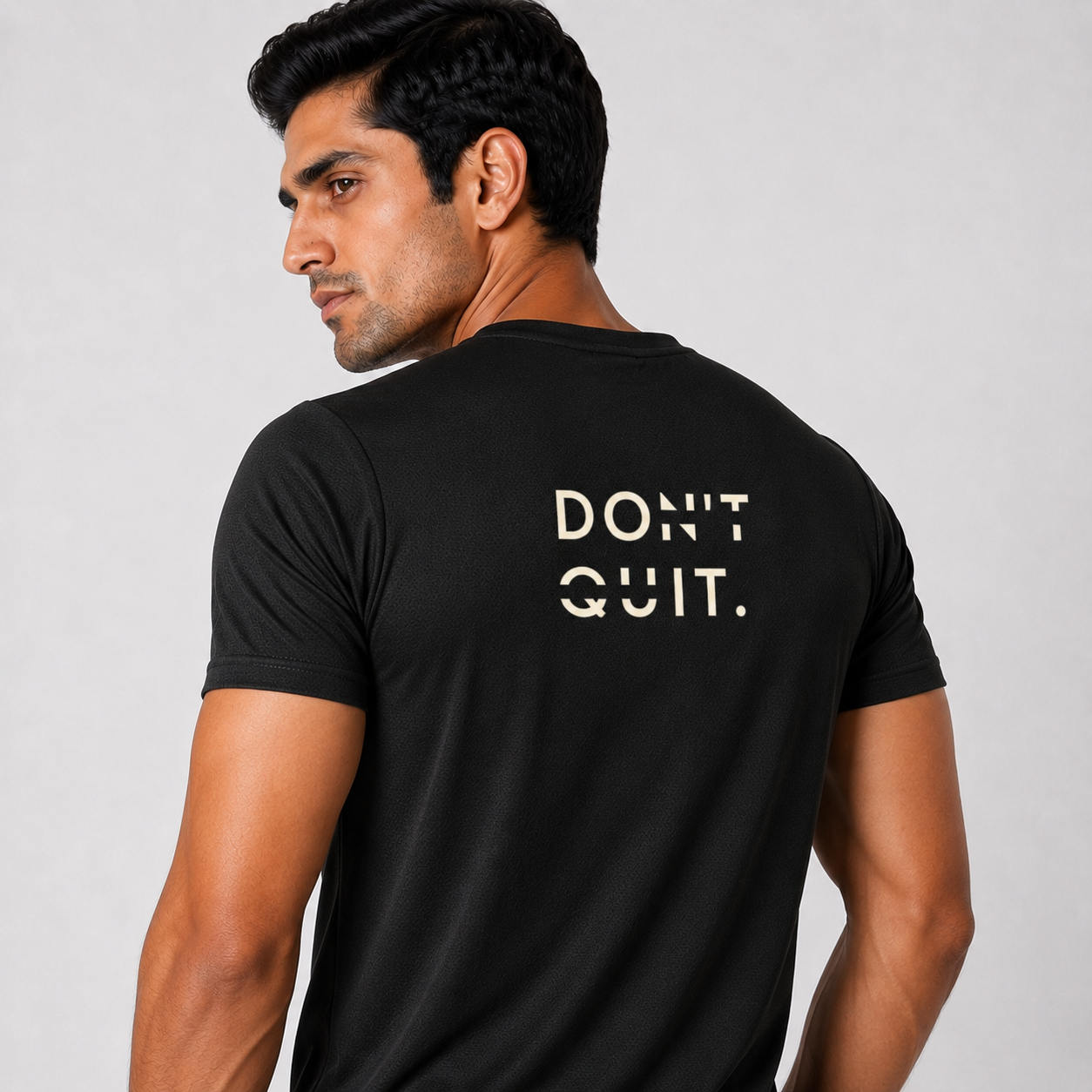 You Are Enough Dry-Fit Activewear T-Shirt Back View - Don't Quit Motivational Typography Black Polyester Breathable Sports Tee Men