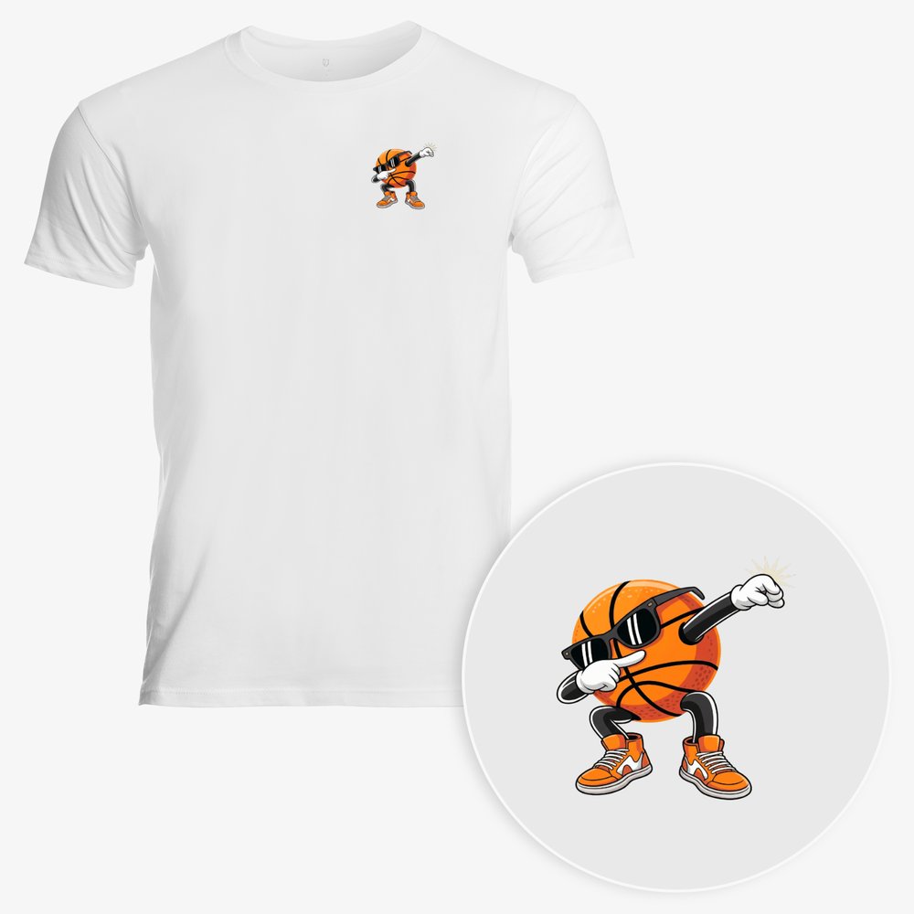 White basketball graphic t-shirt for men, minimal front print cotton half sleeve tee