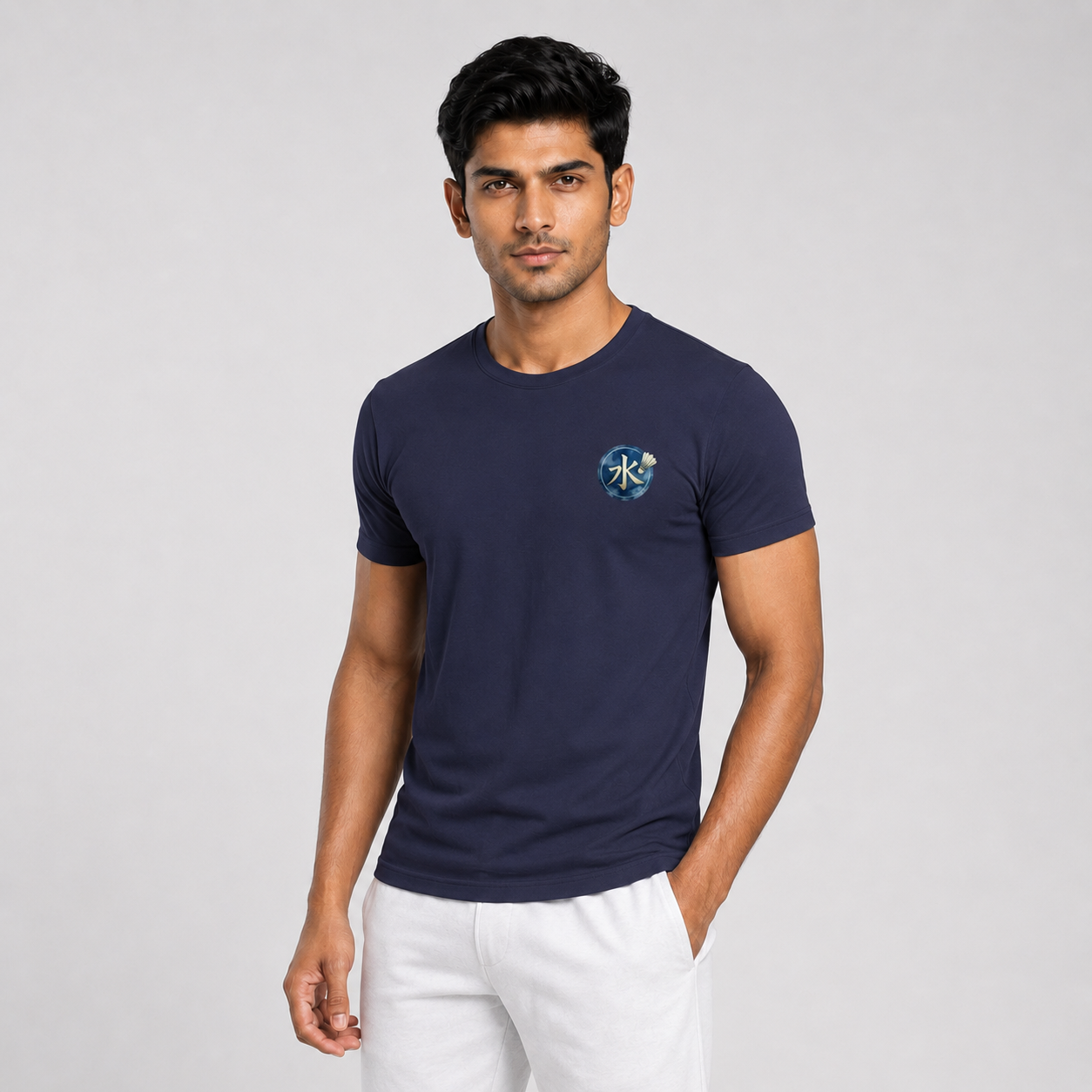 Men's Navy Blue Badminton Anime T-Shirt Front View - 100% Soft Cotton Half Sleeve Graphic Tee