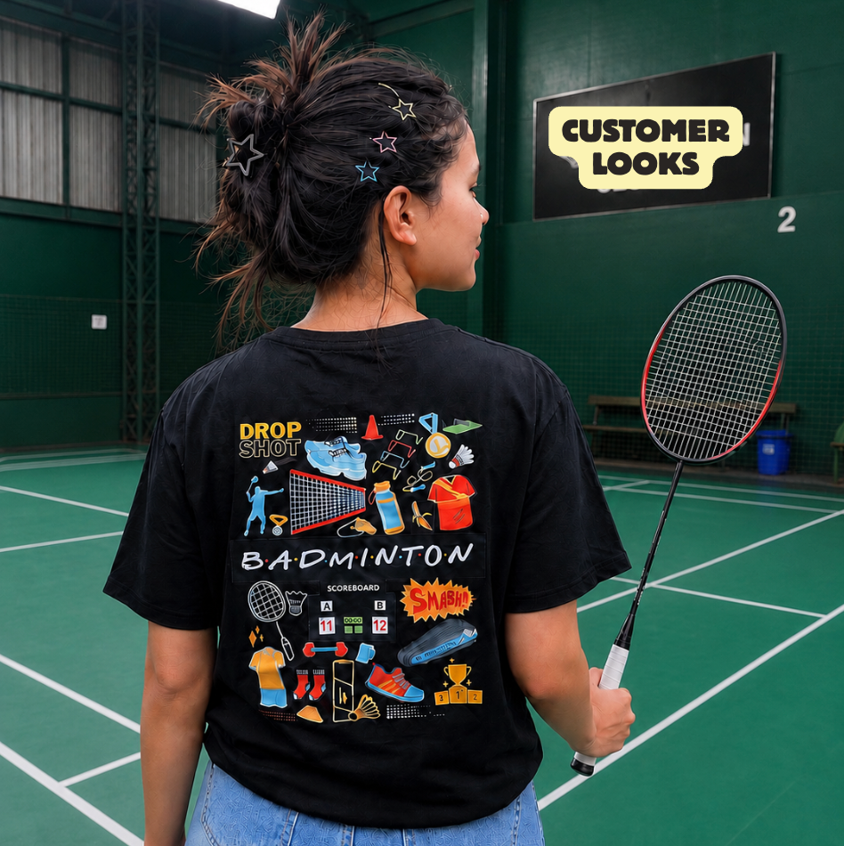 Badminton Doodle: Cotton Badminton T-Shirt
