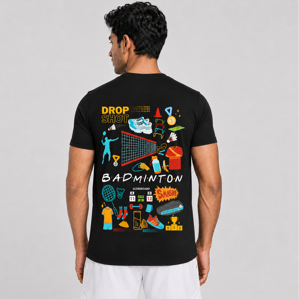 Badminton Doodle: Cotton Badminton T-Shirt