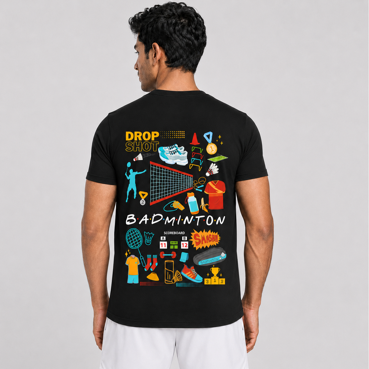 Badminton Doodle: Cotton Badminton T-Shirt